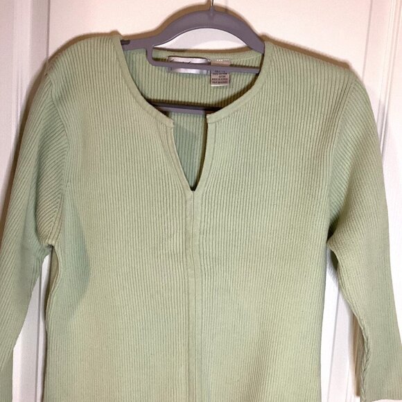 Gloria Vanderbilt Women's Knit Cotton Sweater Size XL V-Neck Stretchy Green - Picture 2 of 5
